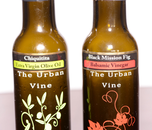 a bottle of Chiquitita Olive oil and Black Mission Fig Balsamic Vinegar