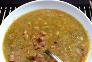 a bowl of ham and split pea soup