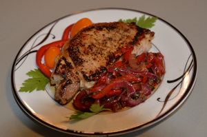 Pork Chops with Sweet & Sour Red Pepper & Onion