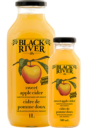 A large and small bottle of sweet apple cider