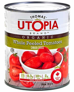 A picture of a can of Thomas organic tomatoes
